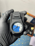 Aura | Blue & White Arabic Dial | Black Geometric Rubber Strap