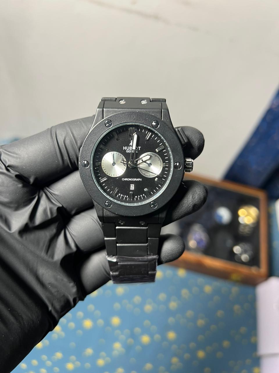 Hublot Geneve Chronograph | Black & Silver Dial | Black Steel Bracelet