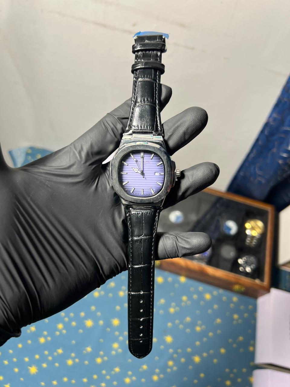 Patek Philippe Nautilus | Purple Dial | Black Crocodile Leather Strap